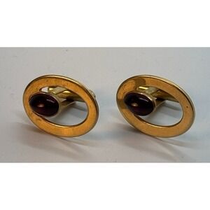 Cuff Links Vintage Gold Tone with Red Stone Details Signed Speidel